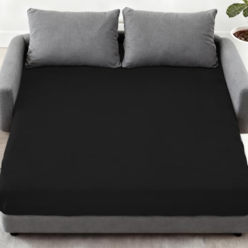 Sleeper Sofa Queen Sheet Fitted Only Queen Sleeper Sofa Bed Sheets 60 x 74 with Deep Pocket to 8 Cooling Mattress Bottom Sheets Shrinkage & Stain Resistant Wrinkle Free Black