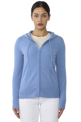 Image of JENNIE LIU Women's 100% Pure Cashmere Long Sleeve Zip Hoodie Cardigan Sweater