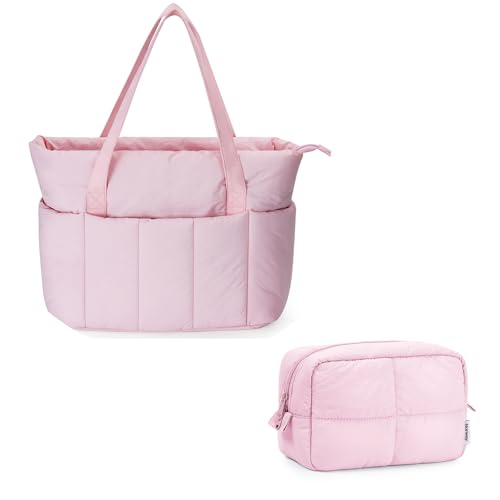 Narwey Puffer Travel Tote Bag with Puffy Makeup Bag