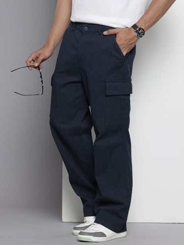 Image of The Indian Garage Co Men Relaxed Fit Geometric Print Mid-Rise Stretchable Cargos