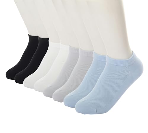 Cotton No Show Socks for Unisex - 8 Pairs Low Cut Ankle Sock with Non Slip Grips, Breathable for Sneakers, Loafers