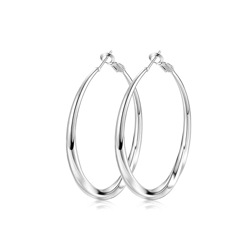 KRFY Pendientes de Aro para Mujeres de Plata 925 Post Pendientes de Aro Hipoalergénico 14K Chapado en Oro Grandes de Tubo Hueco de Plata 50mm
