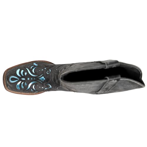 ROPER Womens Belle Metallic Tooled Inlay Square Toe Casual Boots Mid Calf Low Heel 1-2" - Black4