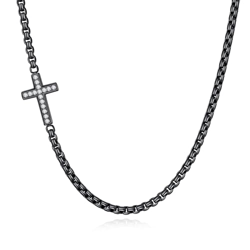 Collier croix chrétienne zircone cubique et acier pour homme GAVU