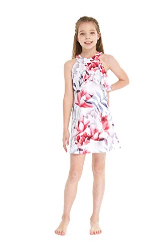 Girl Hawaiian Round Neck with Ruffle Dress in Wispy Cereus4