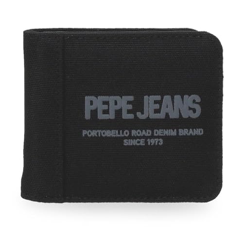 Cartera Pepe Jeans Edward negro monedero compacto de poliester flexible