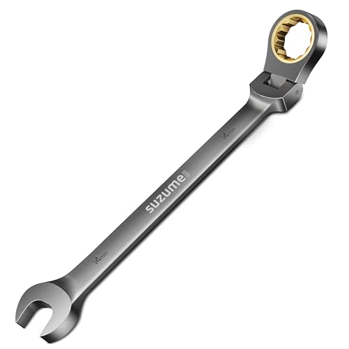 Image of SUZUME 14mm Flex Head Ratcheting Wrench Metric 72 Teeth Cr-V Steel 15K+ Cycle Locked Gears with 180 Flexible Head Black Nickel Coating