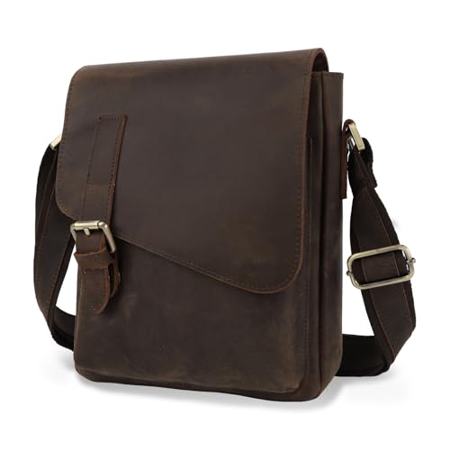 Jack&Chris Bolsa tiracolo de couro para homens, bolsa de ombro vintage, Café