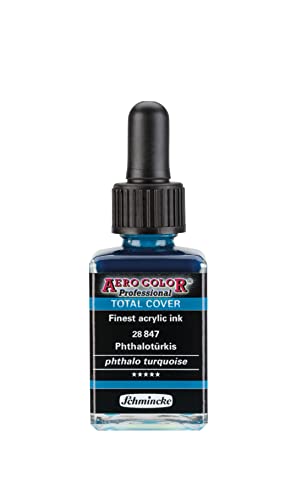 Couvrance sur fond noir colore aerografo Schmincke turquoise AERO COLOR 28 ml