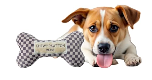 Everything Chic Dog Toy Plush Designer Dog Luxury Toys with Interactive Squeaky Stimulating Pet Enrichment Bone Puppy Checkered Doggie Birthday Gift Boy Girl Soft Chew (Chewypawtton, Large) - Image 6