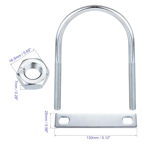 MACHSWON Round U-Bolt,1 Set Zinc Plated Alloy Steel M10 U Bolts 90mm(3.54") Inner Width 150mm Length with Nuts and Frame Plate for Automobiles Boat Trailer - Image 3