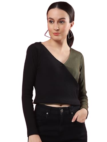 Image of Rigo Casual Wear V Neck Rib Knit Top for Women | Slim Fit Long Sleeves Western Tops for Women