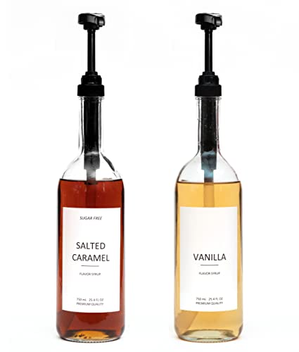 Demi's Home 25.4 oz 750 ml Glass Coffee Syrup Dispenser for Coffee Bar - 2 Pack - Comprehensive...