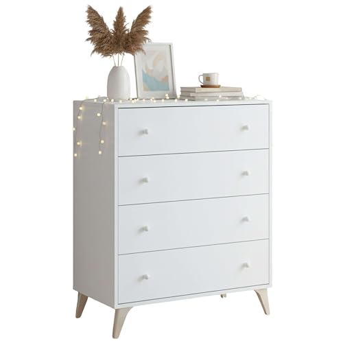 Habitdesign Cómoda 4 Cajones, 95x77,5x40 (AltoxAnchoxFondo-en cm), Color Blanco Artik, Cómoda para Dormitorio, Modelo Sweet