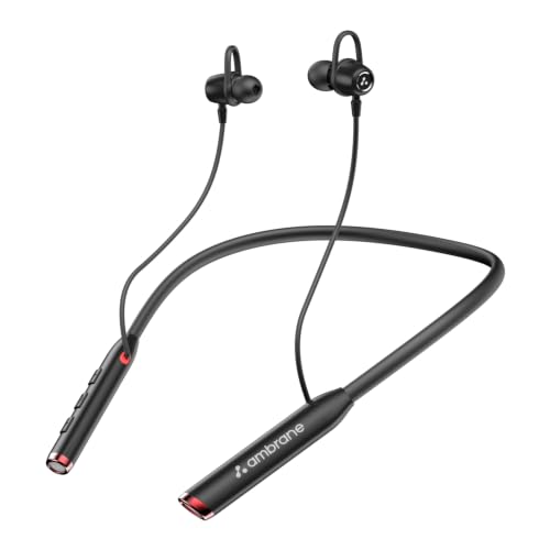 Image of Ambrane Hitz 21 Wireless Bluetooth Neckband Earphones with Mic, 60H Playback, Bluetooth 5.4, 10mm Dynamic Drivers, Deep Bass, Fast Charging, Dual Pairing, Low Latency, in-Ear Headphones - Black