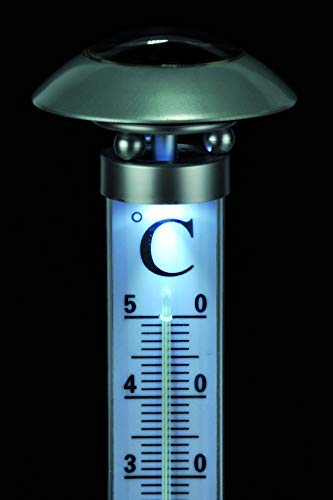 Spetebo XXL Außenthermometer mit Solar Leuchte, 112 cm, klassisch | Gartenthermometer, Mit Erdspieß, Mit Beleuchtung, Für Garten Balkon Terrasse