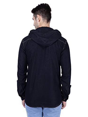 Image of Kuons Avenue Men's Denim Hooded Casual Shirt | Full Sleeve | Regular Fit | Hooded Collar - Stylish Everyday Wear