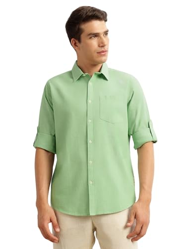 Image of Thomas Scott Men's | Solid | Premium Linen Blend | Spread Collar | Summer Wear | Long Sleeve | Shirts for Men