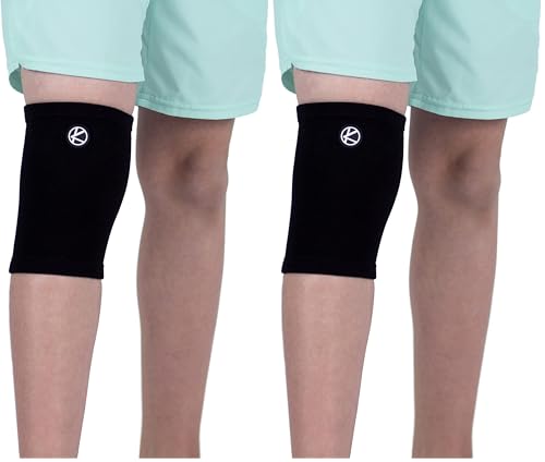 Image of KARM Kids Knee Brace Sleeve - Youth Knee Compression Sleeve for Kids, Child - Support for Pain, Sports, Football, Basketball, Gymnastics, Recovery, Boys & Girls (Black) (Pack of 2)