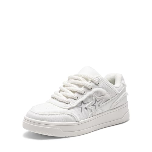 DREAM PAIRS Women's Sneakers Walking Lace-Up Comfortable Casual Rube Flat Low-Top Fashion Sneakers Shoes. 9 White