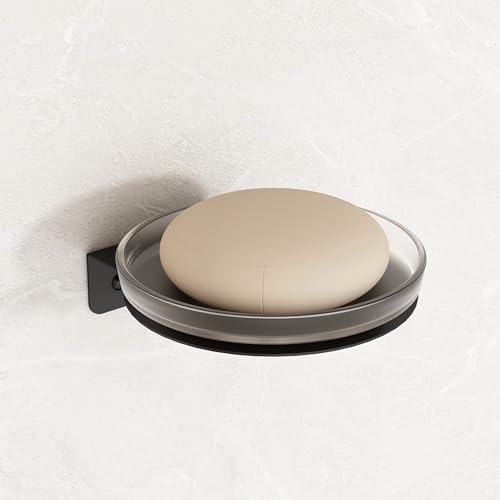 Image of Plantex Single Soap Dish /Stainless Steel Glass Soap Holder /Case /Stand /Soap Bar for Kitchen /Bathroom Accessories - Pack of 1 (Black)