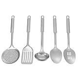 Cabilock Juego de Utensilios de Cocina de Acero Inoxidable 5 Piezas Dise&ntilde;o de Mango Liso y Orificio para Colgar para Cocina Dom&eacute;stica