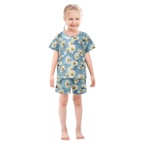 ALAZA Elegant Daisy Flowers Pajama Set Short Sleeve Sleepwear Soft Lounge Nightwear3