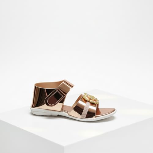 Image of ๐๐ซ๐๐ง๐๐๐ญ๐๐ญ๐ข๐จ๐ง:-Girls Trendy Sandals with Holographic Floral Strap, Welcro Style, Sandals |