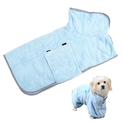 Ehuihuan Albornoz de Microfibra para Perros, Muy Absorbente, Toalla Ajustable, Accesorio para Baño y Natación (Azul)