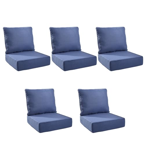 Outdoor Cushion Set for Furniture Patio Furniture, UV Resistant, Water Resistant - 6 Inch Thick Foam Garden Cushions 24x24 Inch Patio Seat Covers for Chair/Sofa/Couch | Blue | 5-Pack |