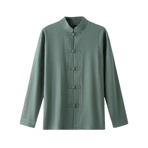 Chemise respirante homme col montant coton lin anti transpiration
