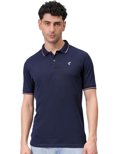 Image of The Indian Garage Co Men Slim Fit Solid Polo Neck Half Sleeves Tshirt