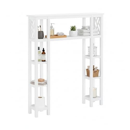 Coventry Bathroom Over Toilet Storage Unit, 39 in. W x 48 in. H, White, Freestanding Shelving with Side Shelves, Space Saver Organizer for Toiletries and Towels, Moisture Resistant Wood Construction