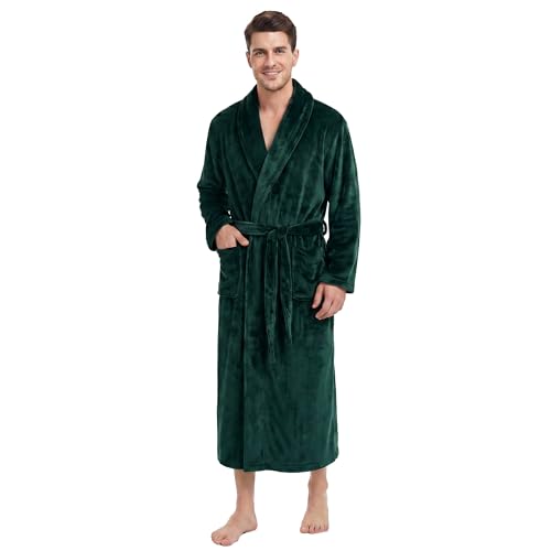 Image of U2SKIIN Mens Fleece Robe Plush Collar Shawl Bathrobe