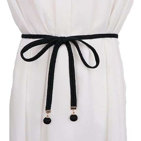 CHENGZI Women's Fashion Belt Style Waist Chain Rope Braided Dress Belt Casual Thin Belt for Ladies Dress (Black) Cover
