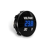 GKmow 1 PC Car Digital Display Voltmeter, DC 12V Round Panel Power Voltage Monitor Indicator, Digital Clearly Waterproof LED Voltmeter Replacement, Universal Accessories for Most Cars Boat ATV (Blue)