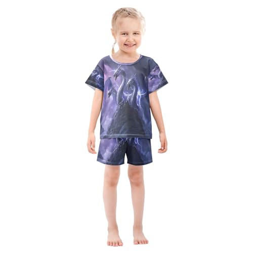 ALAZA Dragon Standing Mountain Pajamas Set Short Sleeve Cotton Sleepwear Summer Pjs 2 Piece 5-14Y3