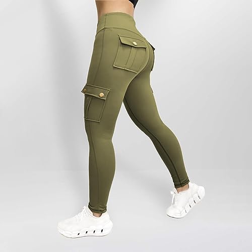Leggings cargo com bolsos para mulheres calças de ioga calças esportivas fitness corrida levanta bum