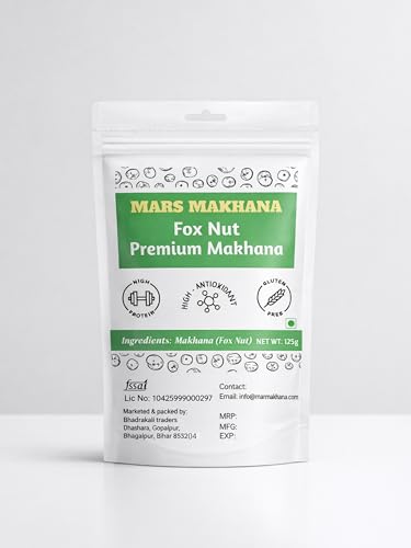 Image of Mars Makhana Raw Fox Nuts Natural Flavour Gluten Free High Protein Lotus Seeds 125g for Roasting, Cooking, Kheer and Curry Recipes