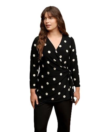 Anne Klein Plus-Size 3/4 Sleeve Faux Wrap Polka Dot Top