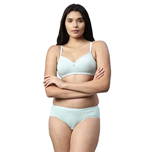 Image of Enamor Women's Cotton Blend Lightly Padded Wire Free T-Shirt Bra (SS22ENAA017004 Blue 36B)