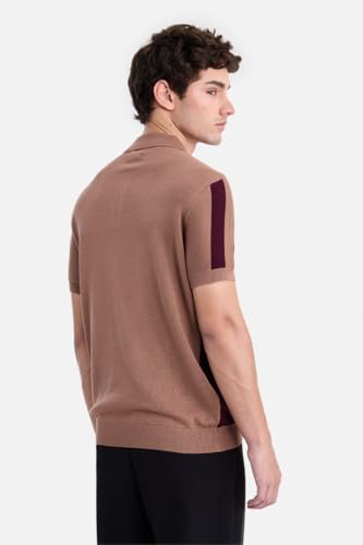 Image of SNITCH Luxe Men Polo T-Shirt | Modern Vertical Stripe Knitwear & Half Placket Design | Premium 100% Cotton Knitted Fabric & Breathable Regular Fit, Casual Holiday Wear