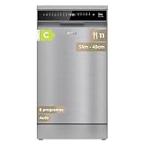 EVVO Lavavajillas D4 Slim 45 cm - Lavaplatos Libre Instalación, 11 Cubiertos, Eficiencia Clase C, 8 Programas con Modo Auto, Apertura Automática, Función Higiene y Media Carga. (Inox)