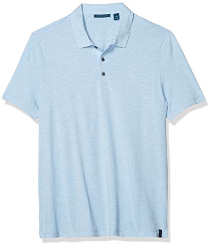 Perry Ellis Men's Textured Short Sleeve Polo Shirt, Cerulean, Large