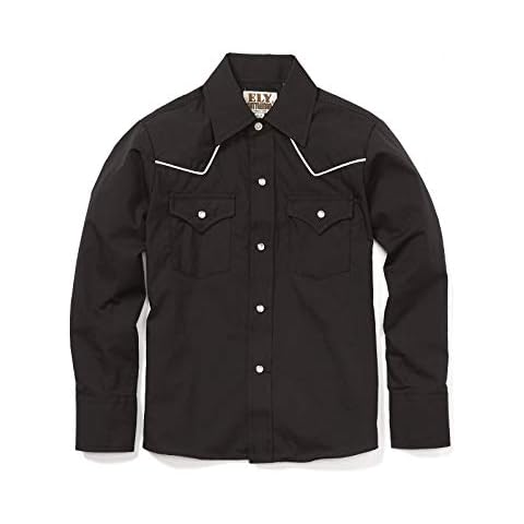 Ely Cattleman Boys' Long Sleeve Solid Western Shirt with Piping, Black, M Cover
