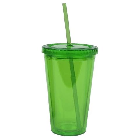 Simple Green Solutions - Acrylic Double Wall Cup for Cold Drinks, Reusable Cups with Lids and Straws, Insulated Plastic Tumblers with Lids and Straw, Acrylic Tumblers, 16 oz Capacity, Eco Green Cover