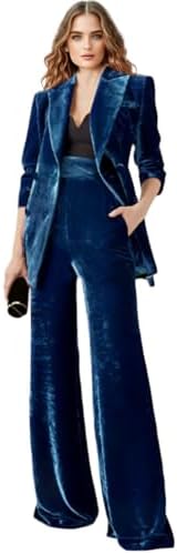 Womens Velvet Suit 2 PC Double Breasted Pants Suit Peak Lapel Formal Tuxedos Business Outfit