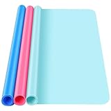 3 Pack Silicone Craft Mat, IKOCO 15.7'x 11.8' Silicone Mat Bulk Playdough Mat Nonslip and Nonstick Silicone Sheets for Crafts, Paint, Resin Casting Molds (Blue & Rose Red& Cyan)