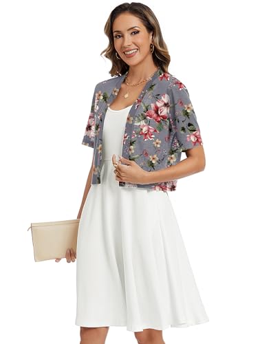 Image of Heymoments Women's Thin Shrugs Short Sleeve Lightweight Cropped Tops Open Front Knitted Cardigan for Dress Summer Bolero