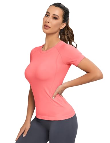 Image of MathCat Seamless Workout Tops for Women, Short Sleeve Compression Athletic Shirts Soft Yoga Gym Tops XS-XL